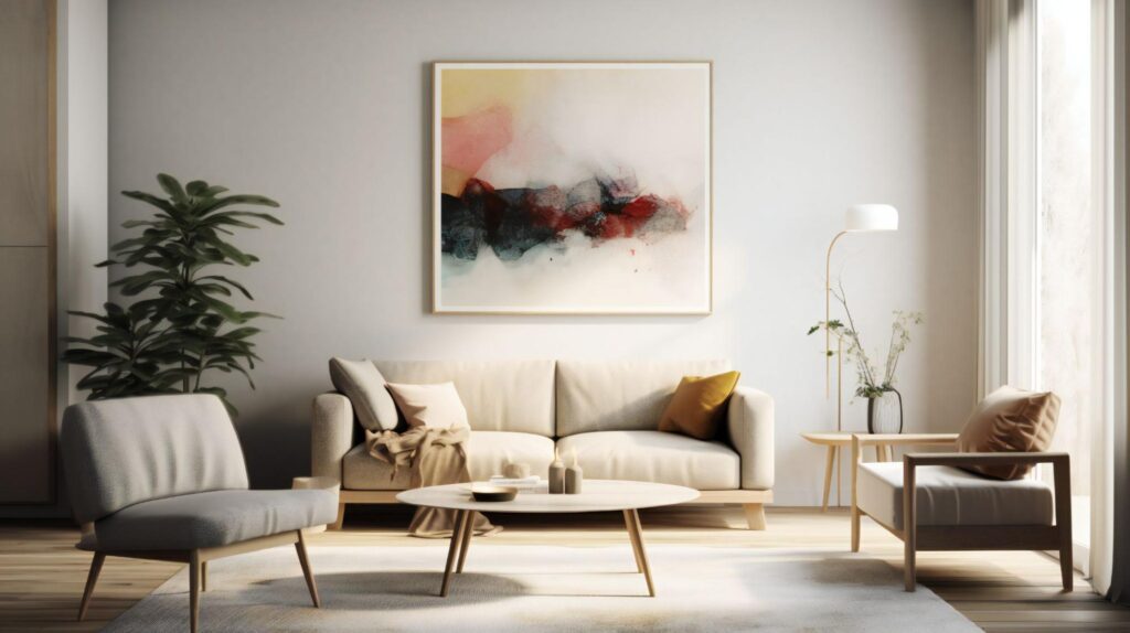 The living room of a modern apartment with sunlight shining through the window.