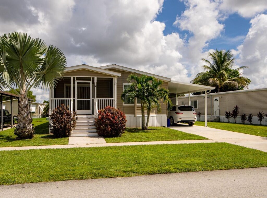 Manufactured home in a suburban setting