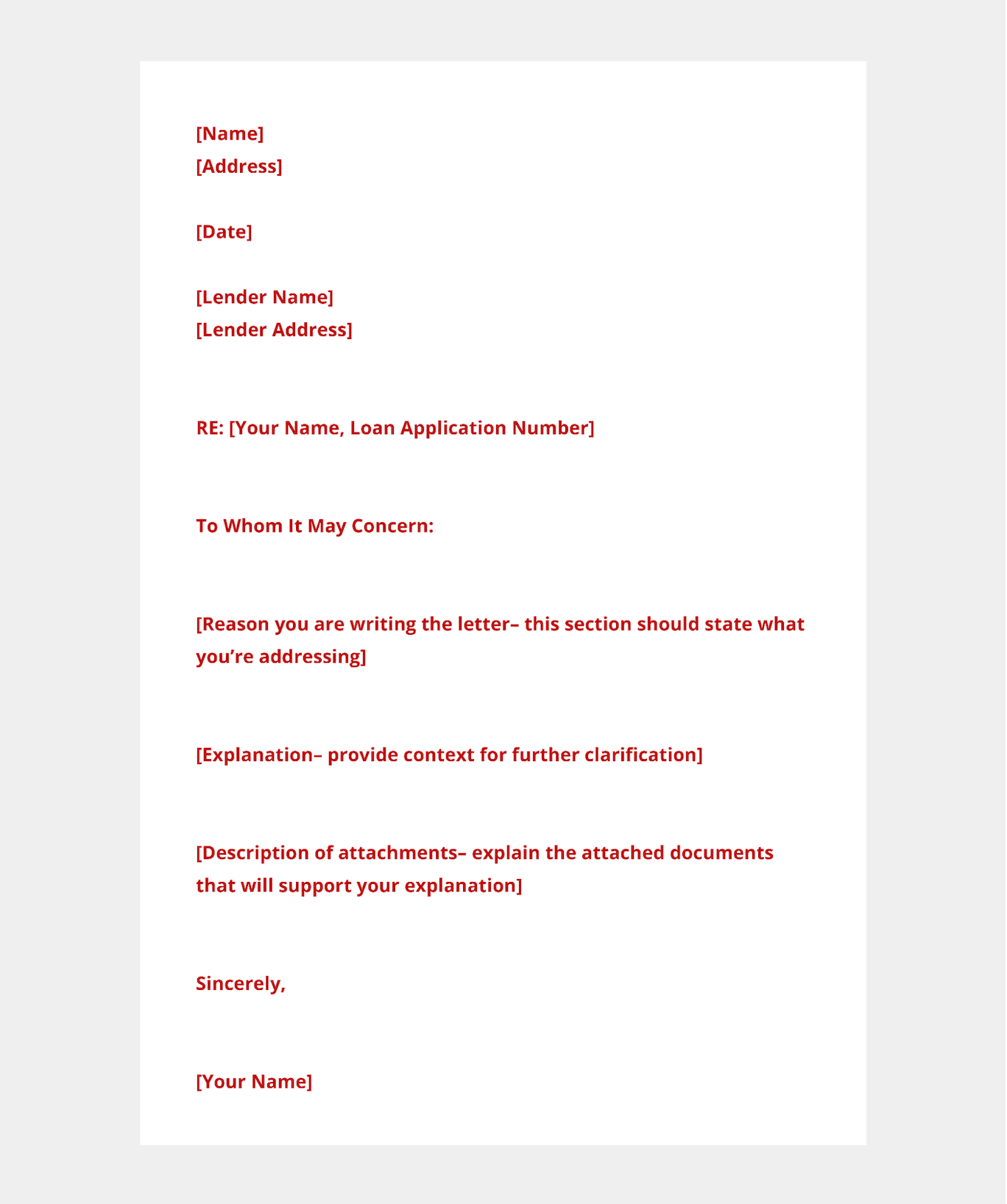 Template of a letter of explanation. 